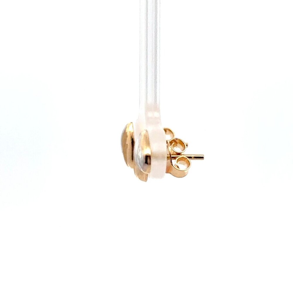 18K Gold Earrings Stud Heart Small Lightweight Two Tone - Picture 3 of 8